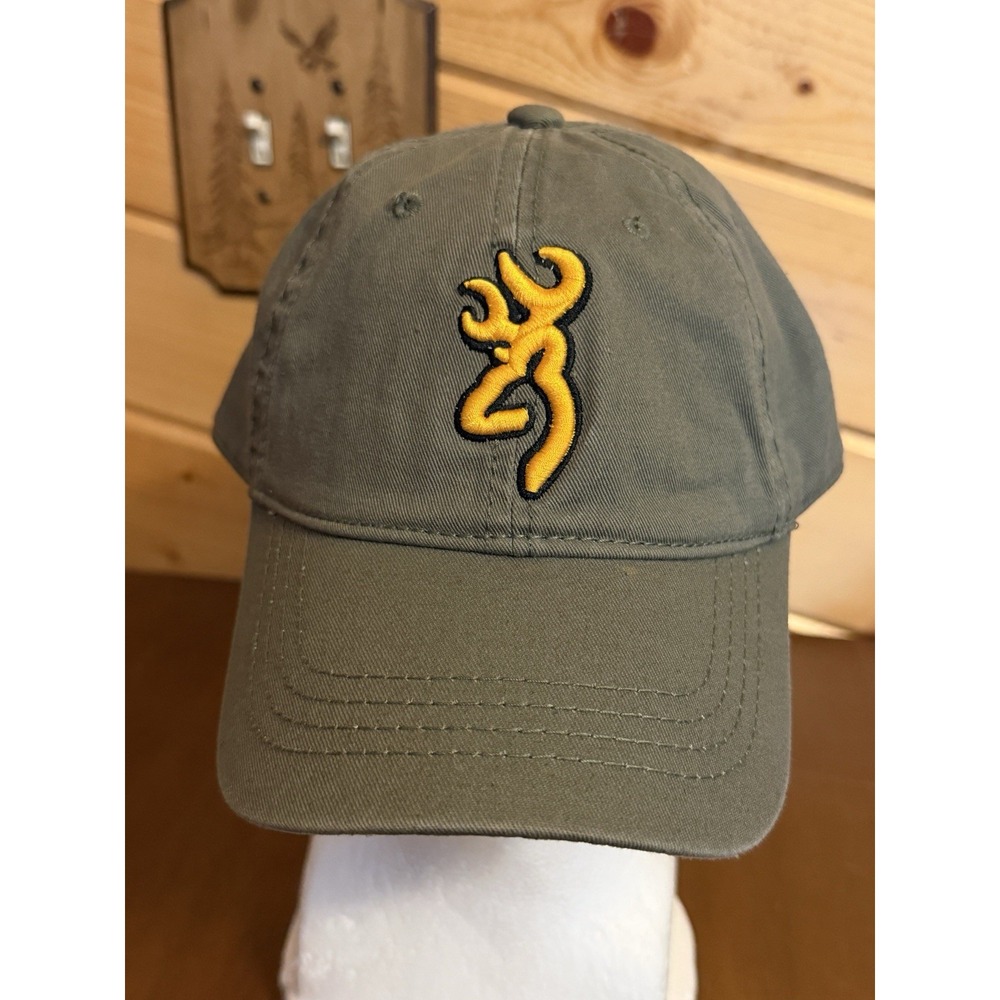 Browning Olive Green & Gold Embroidered Baseball Cap Adult Hat